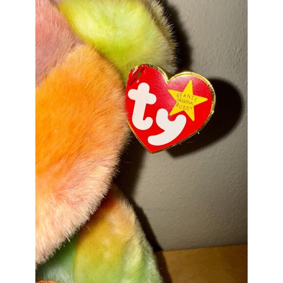 ty Peace Beanie Babies 1999 Buddies 1996 Tie Dye Rainbow Bear Set MWMT - Picture 3 of 16